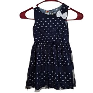 Healthtex blue/white Christmas dress with lace overlay, polka dots, and …